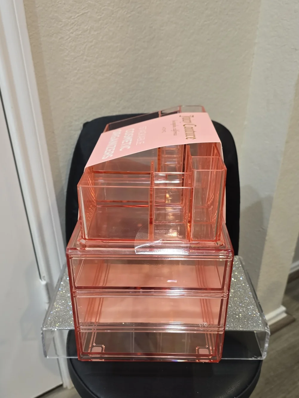 Juicy Couture Home 2-PC Stackable Acrylic Makeup Organizer Set- Pink